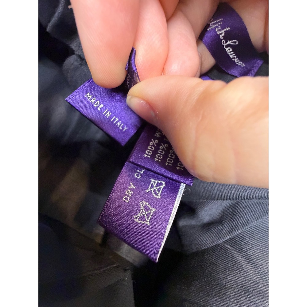 Ralph Lauren Purple Label Black Wool Pleated Wide Leg Trousers Side Tabs Size 34 - Picture 6 of 12